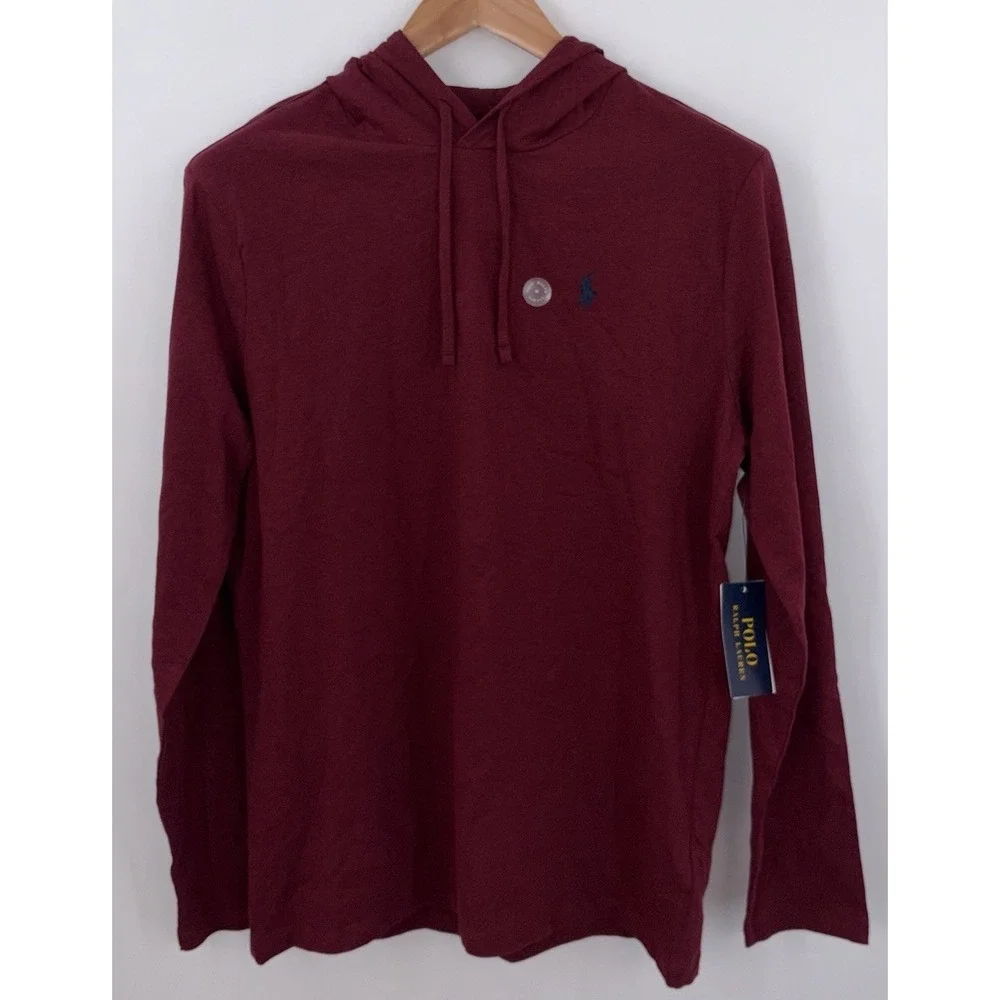 Polo Ralph Lauren Hoodie Shirt‎ Mens Medium Long Sleeve Pullover Burgundy New